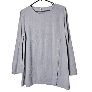Slowcolin Women's Tunic Cotton/Polyester‎ Light Bluish Gray Long Sleeve Button L